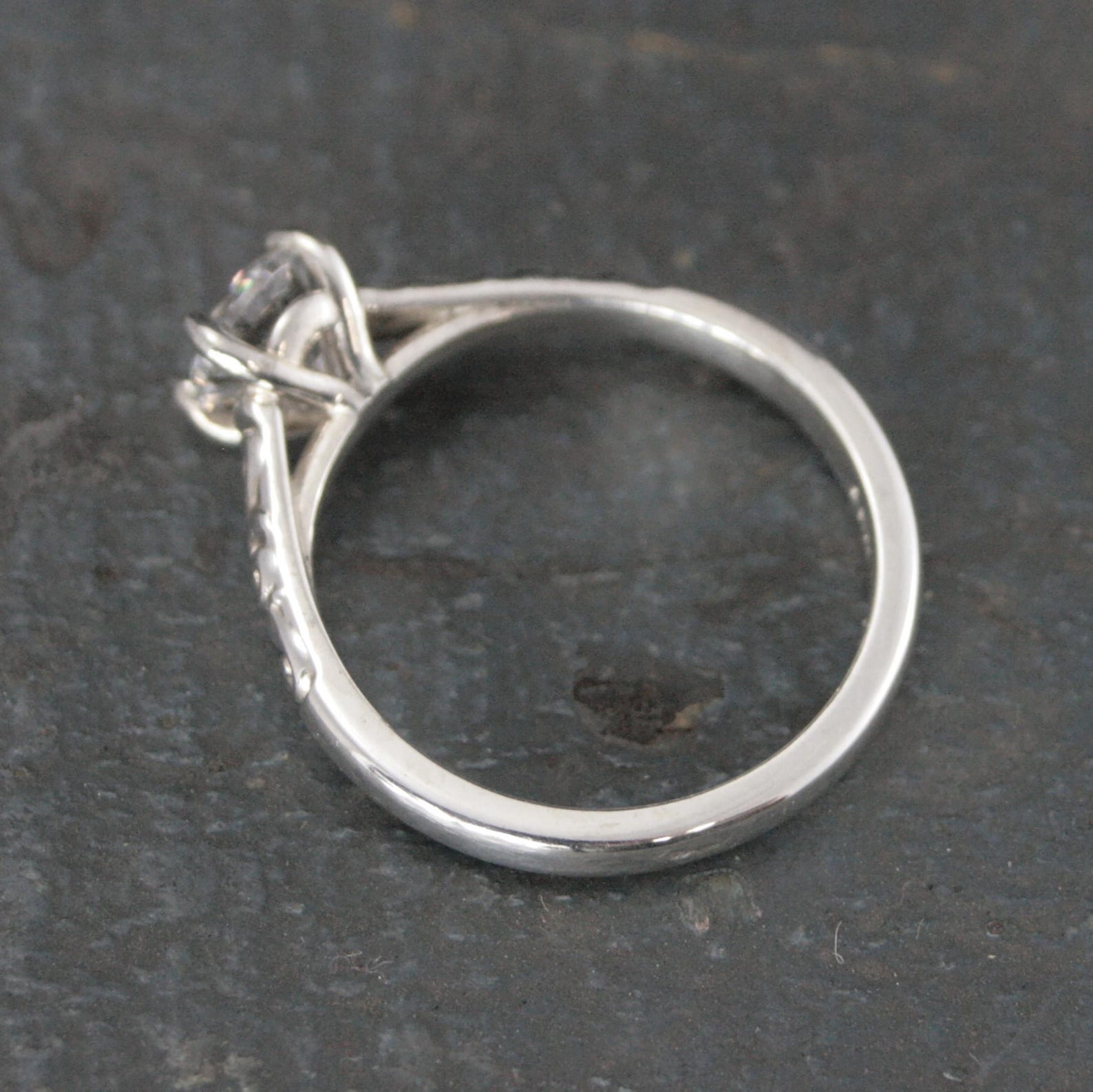 Silver Solitaire Flourish Swirl Cathedral Alice Design Economical Engagement Ring Cubic Zirconia Moissanite Lab Diamond