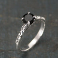 Sterling Silver Onyx Ring Cathedral Solitaire Gothic Engagement Ring Black Stone Protection Ring Swirl Design Dark Alice Flourish Ring
