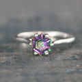 Dark Mystic Topaz Cathedral Solitaire Hexagon Rainbow Topaz Sterling Silver Dark Fairy Engagement Ring Fantasy Dragon Ring
