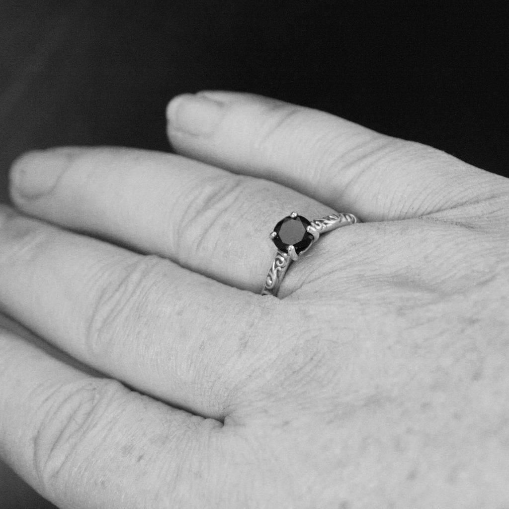Sterling Silver Onyx Ring Cathedral Solitaire Gothic Engagement Ring Black Stone Protection Ring Swirl Design Dark Alice Flourish Ring
