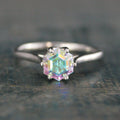 Hexagon Mystic Topaz Cathedral Solitaire Unique Hexagon Rainbow Stone Fantasy Engagement Ring Rainbow Fairy Ring Sterling Silver