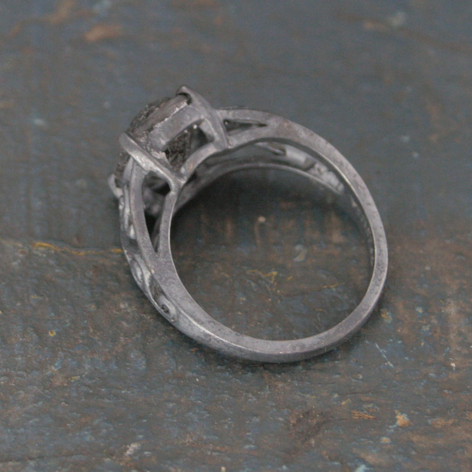 Rutilated Quartz Ring Oval Bypass Ring Black Silver Ring Black Filigree Ring 8x10 Oval Black Tourmalinated Quartz Gothic Swirl Ring
