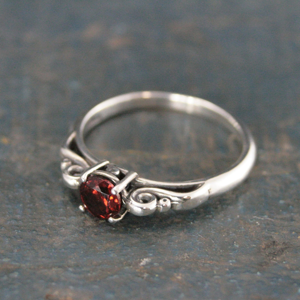Garnet Ring January Birthstone Ring Princess Ring Red Stone Ring 5mm Mozambique Garnet Swirl Design Ring Sculptural Solitaire Promise Ring