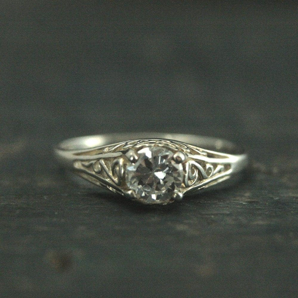 ON SALE The Cinderella Ring Silver Vintage Style Filigree Engagement Ring White Topaz or Cubic Zirconia Ring Antique Style Ring Promise Ring