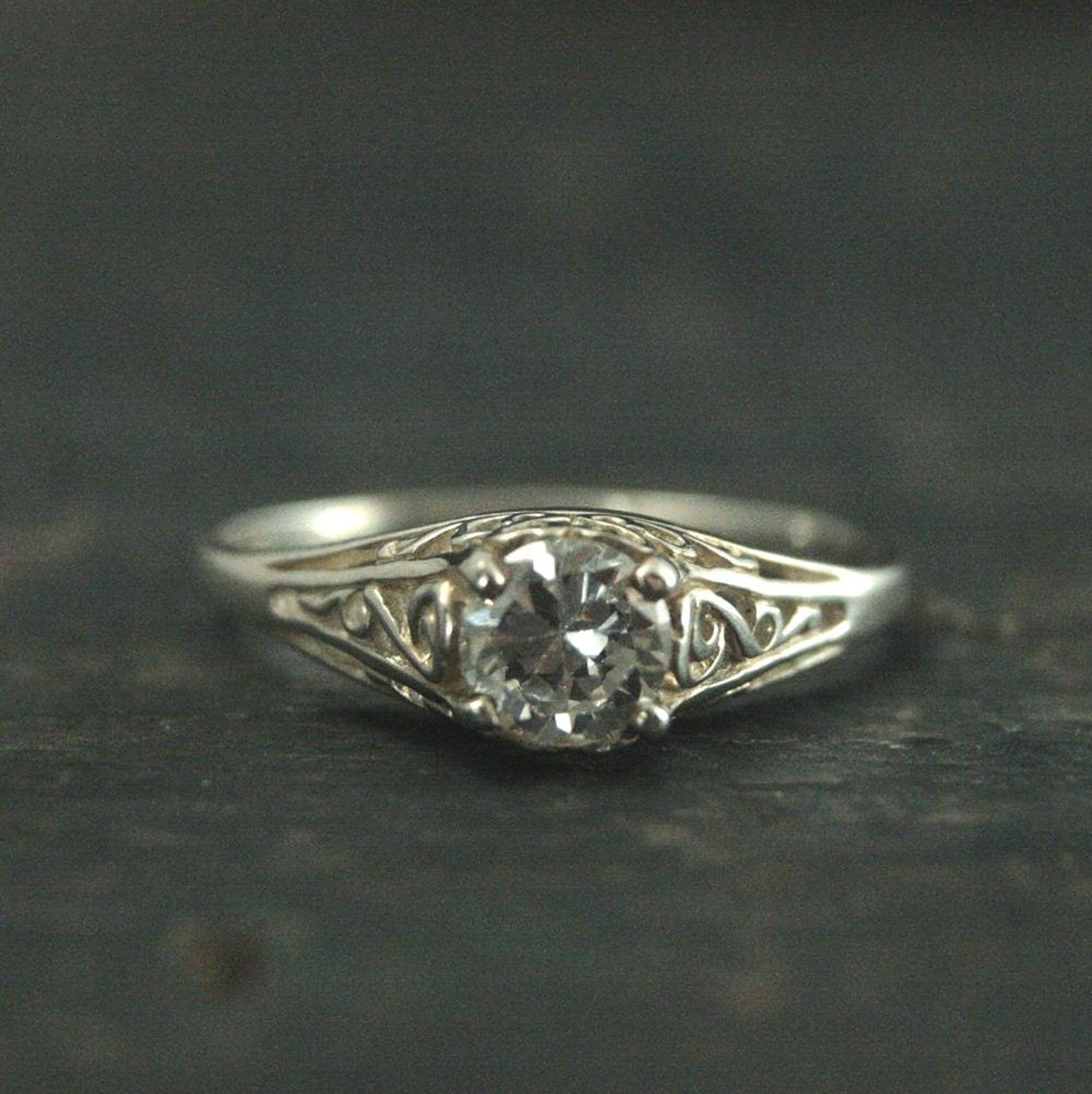 ON SALE The Cinderella Ring Silver Vintage Style Filigree Engagement Ring White Topaz or Cubic Zirconia Ring Antique Style Ring Promise Ring