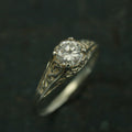 Silver Vintage Style Filigree Engagement Ring Cinderella CZ White Topaz White Sapphire Moissanite or Lab Diamond Ring Antique Style Ring
