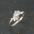 Oval Moonstone Ring Floral Rose Silver Ring Romantic Rose Ring 6x4mm Horizontal Facetted Oval Moonstone Ring Victorian Rose Flower Ring