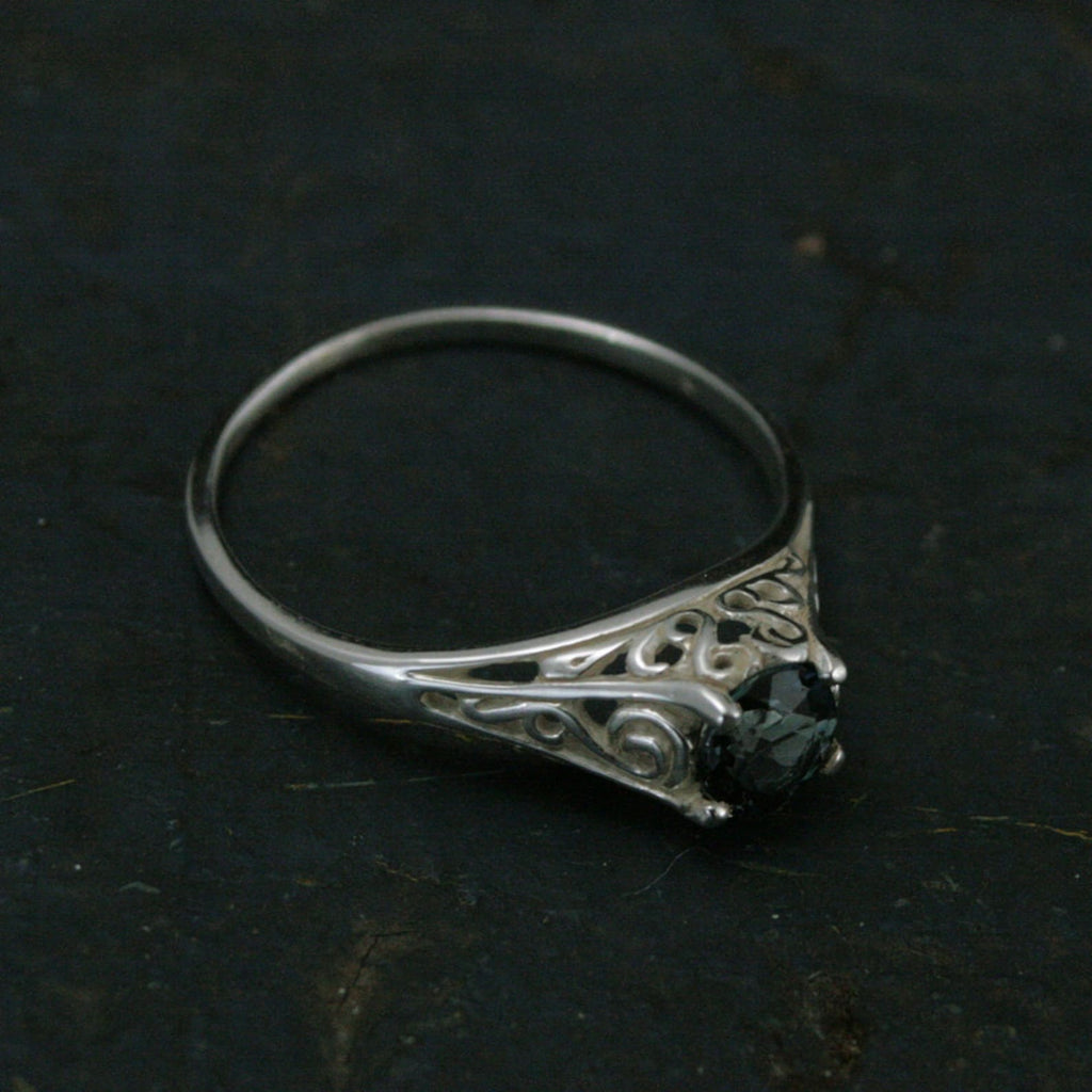 The Cinderella Ring with London Blue Topaz Antique Style Ring Unique Engagement Ring Teal Blue Stone Filigree Ring Vintage Style Ring