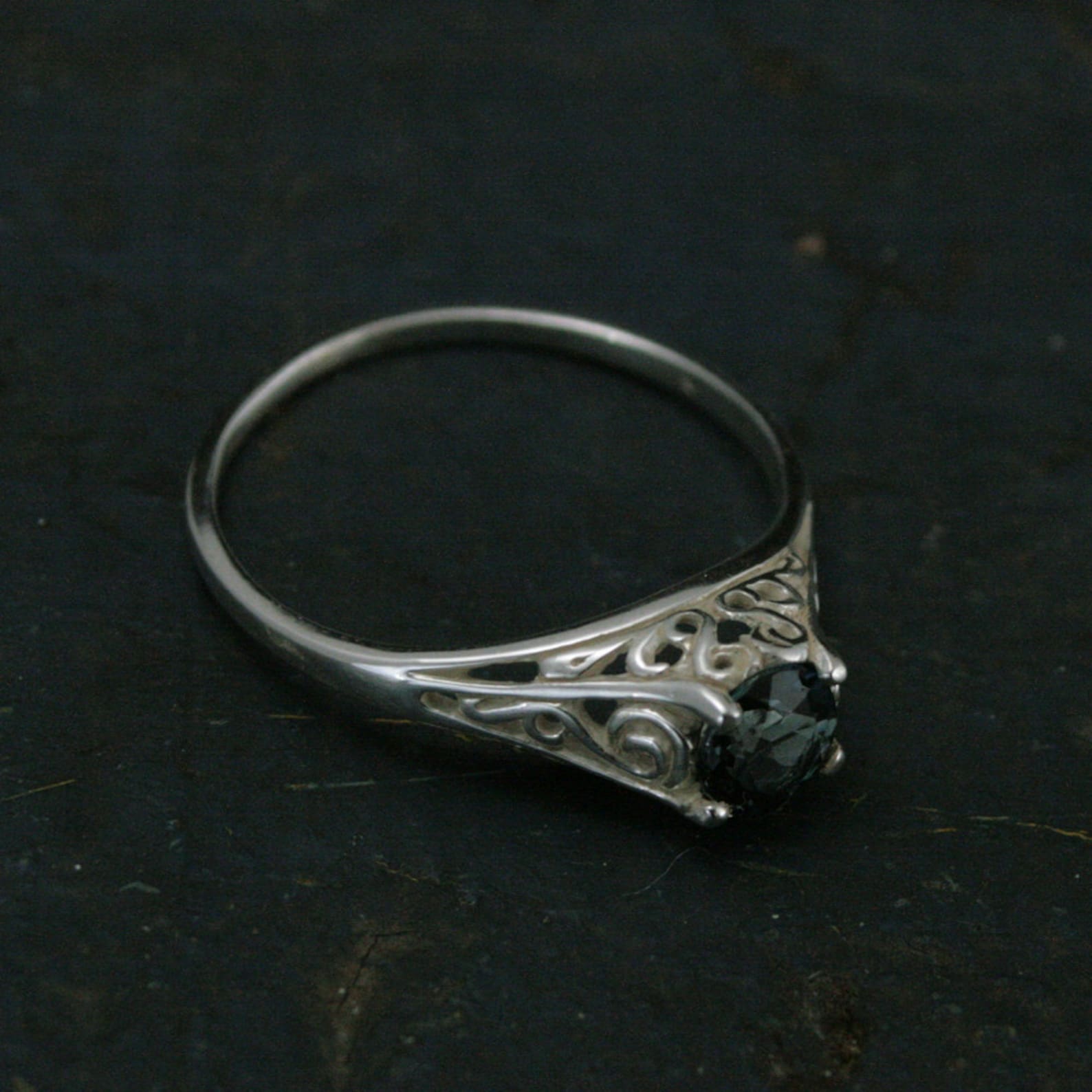 The Cinderella Ring with London Blue Topaz Antique Style Ring Unique Engagement Ring Teal Blue Stone Filigree Ring Vintage Style Ring