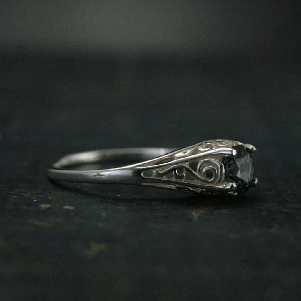 The Cinderella Ring with London Blue Topaz Antique Style Ring Unique Engagement Ring Teal Blue Stone Filigree Ring Vintage Style Ring