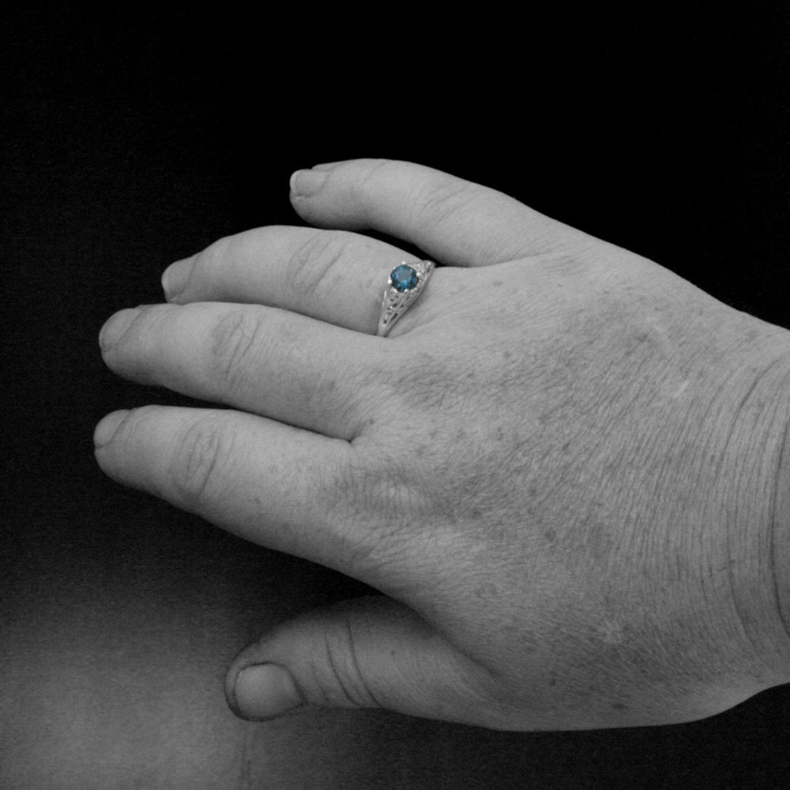 The Cinderella Ring with London Blue Topaz Antique Style Ring Unique Engagement Ring Teal Blue Stone Filigree Ring Vintage Style Ring