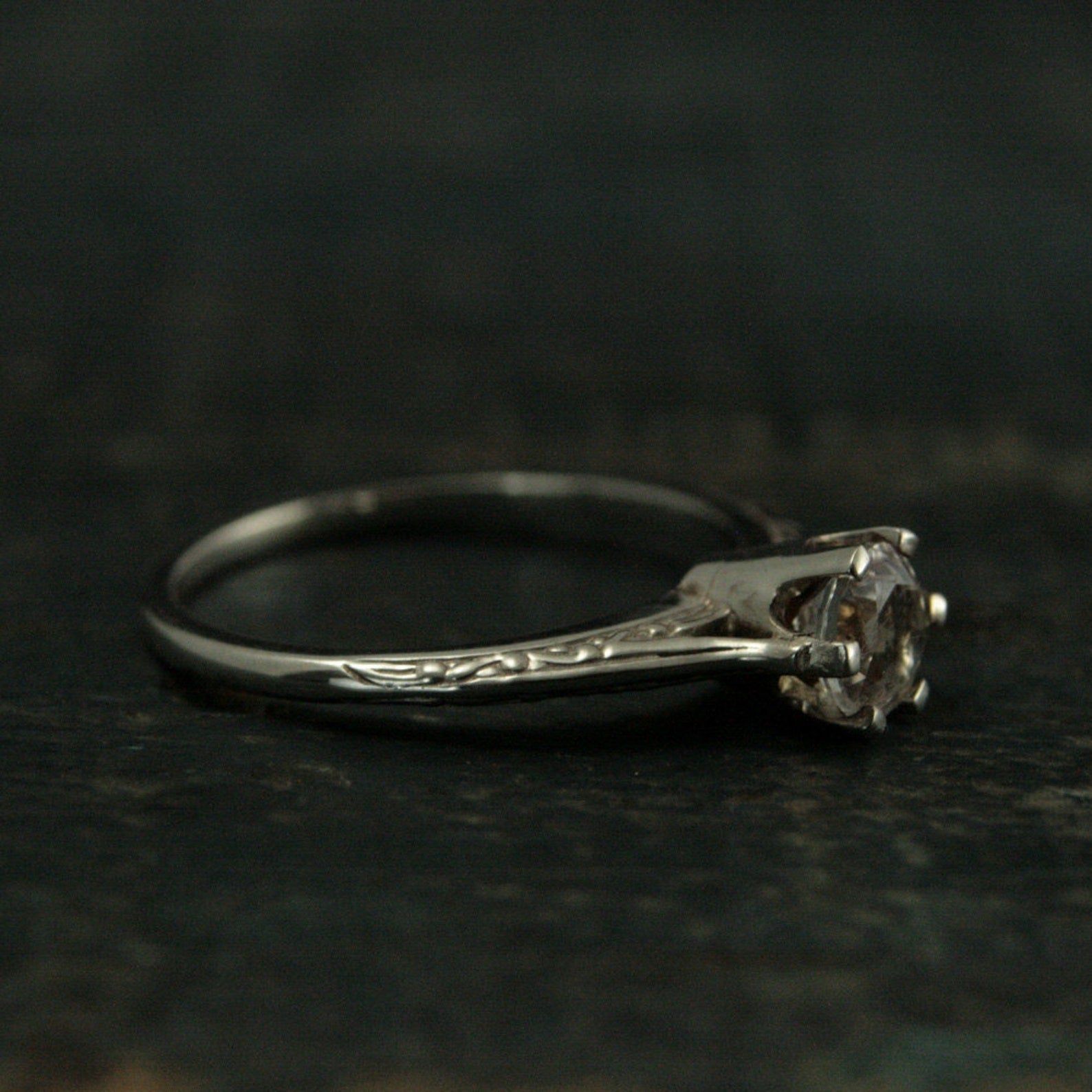 Ariel's Ring Atlantis Engagement Ring Sterling Silver Engagement Ring Vintage Style Six Prong Solitaire Setting Engraved Knife Edge Ring
