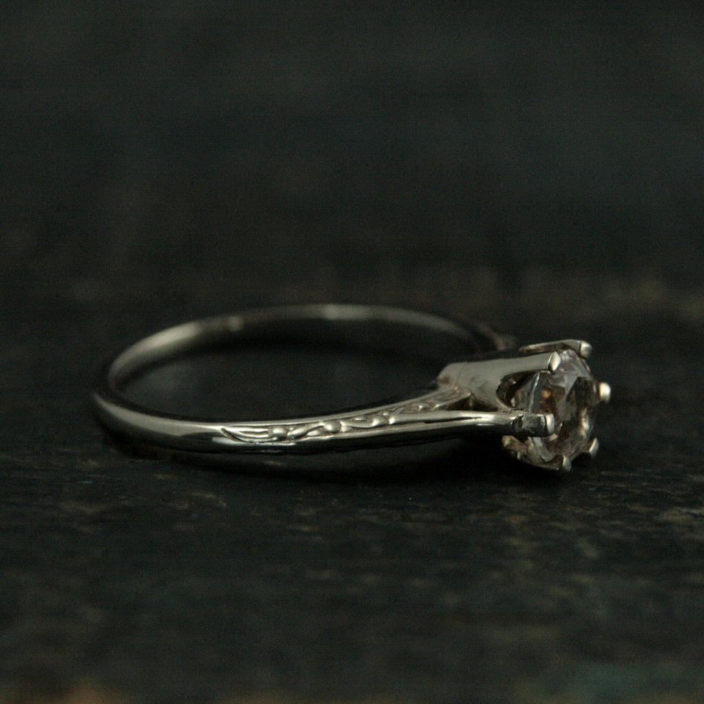 SALE Ariel's Ring Atlantis Engagement Ring Silver Engagement Ring Vintage Style Six Prong Solitaire Setting Engraved Knife Edge Ring