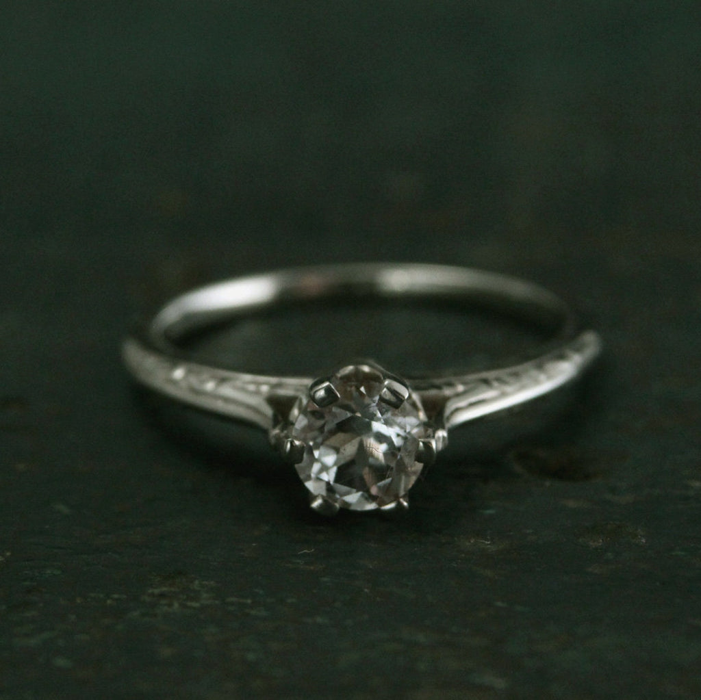 SALE Ariel's Ring Atlantis Engagement Ring Silver Engagement Ring Vintage Style Six Prong Solitaire Setting Engraved Knife Edge Ring