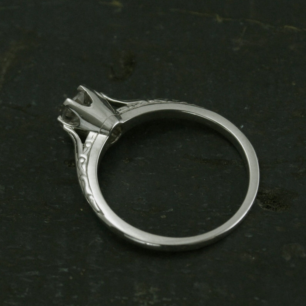 Ariel's Ring Atlantis Engagement Ring Sterling Silver Engagement Ring Vintage Style Six Prong Solitaire Setting Engraved Knife Edge Ring