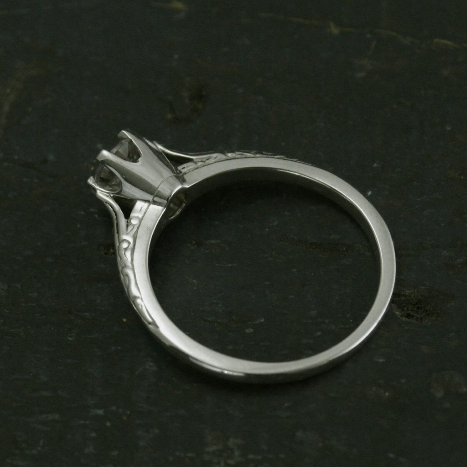 Ariel's Ring Atlantis Engagement Ring Sterling Silver Engagement Ring Vintage Style Six Prong Solitaire Setting Engraved Knife Edge Ring