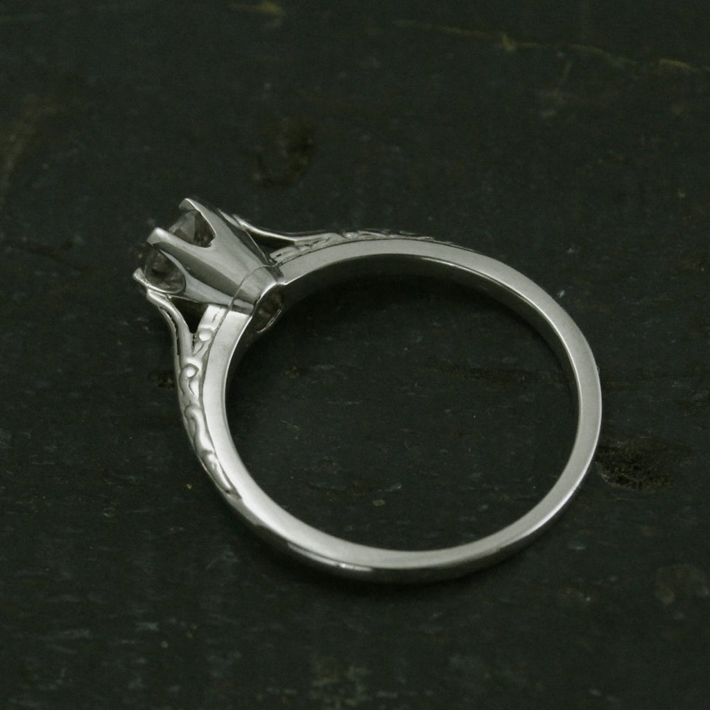 SALE Ariel's Ring Atlantis Engagement Ring Silver Engagement Ring Vintage Style Six Prong Solitaire Setting Engraved Knife Edge Ring