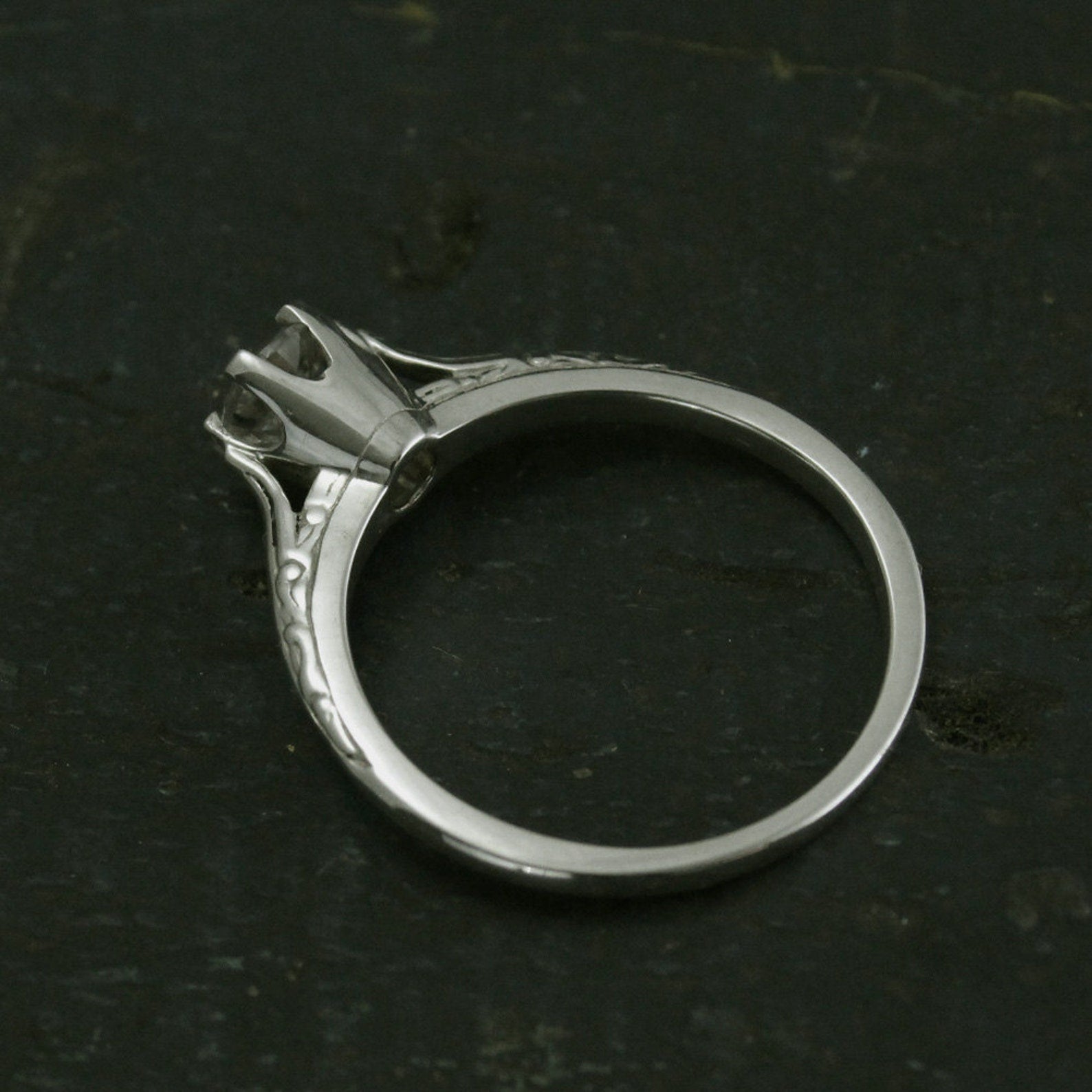 SALE Ariel's Ring Atlantis Engagement Ring Silver Engagement Ring Vintage Style Six Prong Solitaire Setting Engraved Knife Edge Ring