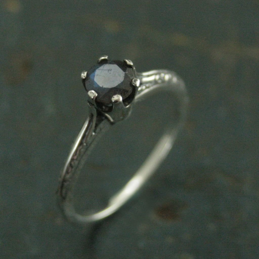 Atlantis Labradorite Engagement Ring--Full Cut Labradorite Ring--Sterling Silver Engagement Ring--Vintage Style Six Prong Solitaire Setting