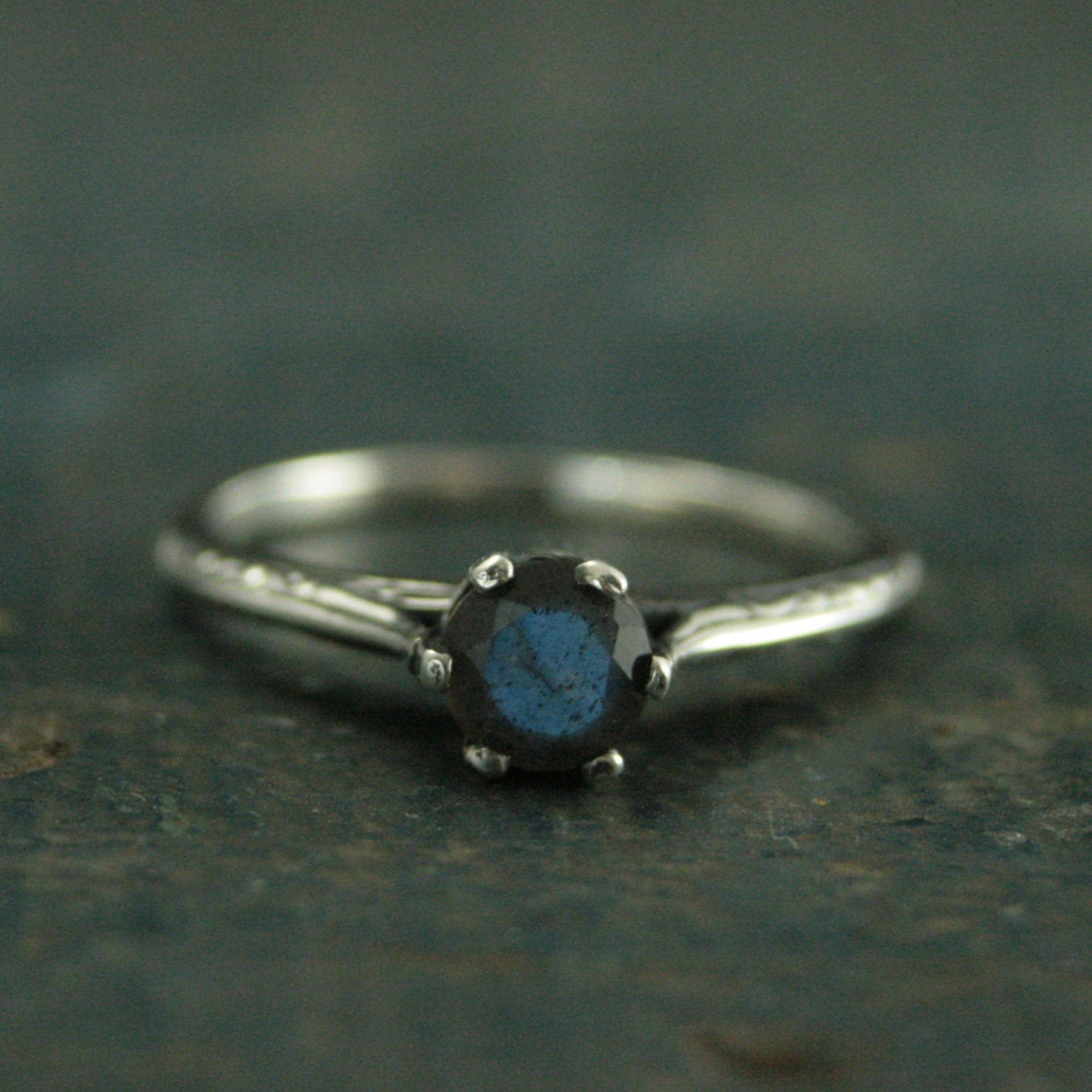 Atlantis Labradorite Engagement Ring--Full Cut Labradorite Ring--Sterling Silver Engagement Ring--Vintage Style Six Prong Solitaire Setting