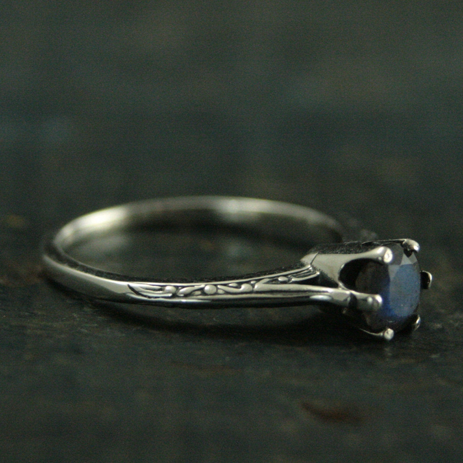 Atlantis Labradorite Engagement Ring--Full Cut Labradorite Ring--Sterling Silver Engagement Ring--Vintage Style Six Prong Solitaire Setting