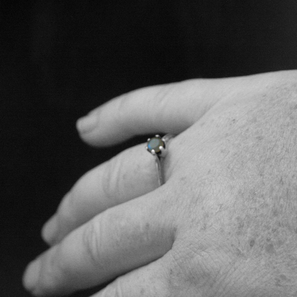 Atlantis Labradorite Engagement Ring--Full Cut Labradorite Ring--Sterling Silver Engagement Ring--Vintage Style Six Prong Solitaire Setting