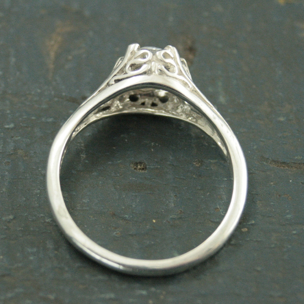 Aurora White Topaz Ring Sterling Silver Engagement Ring Vintage Design Ring Antique Style Ring Victorian Style Ring Oval Stone Ring