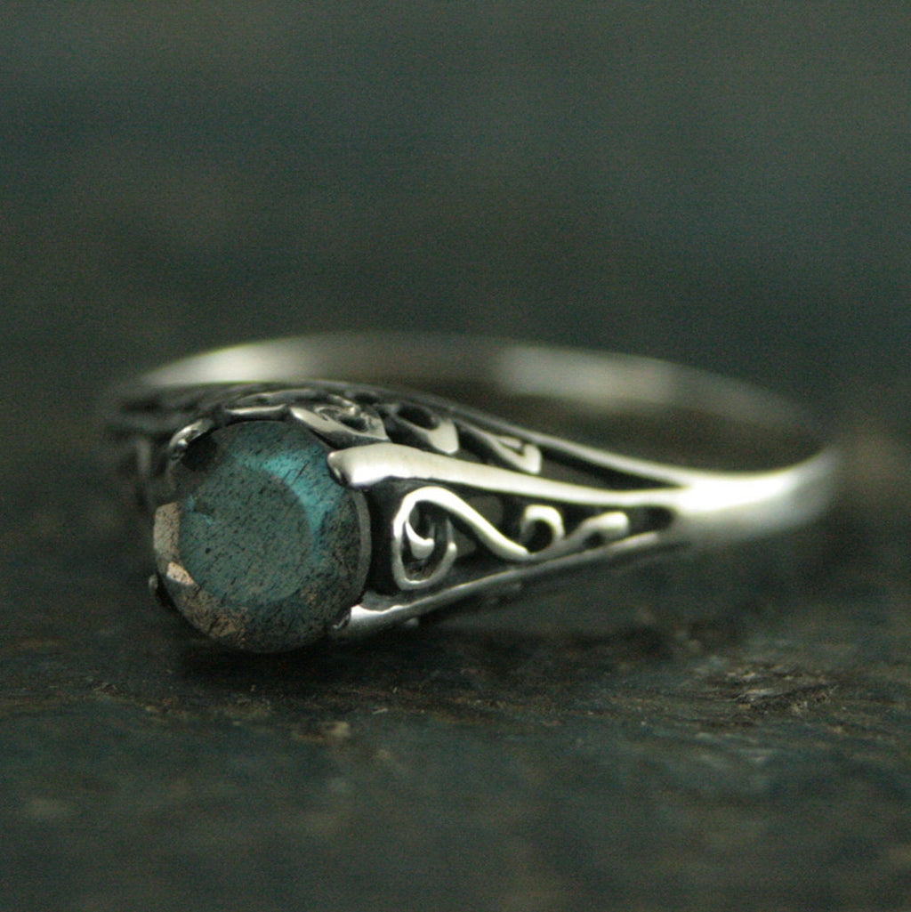 The Cinderella Ring Labradorite Ring Antique Style Ring Silver Vintage Style Filigree Engagement Ring Full Cut Labradorite Ring Promise