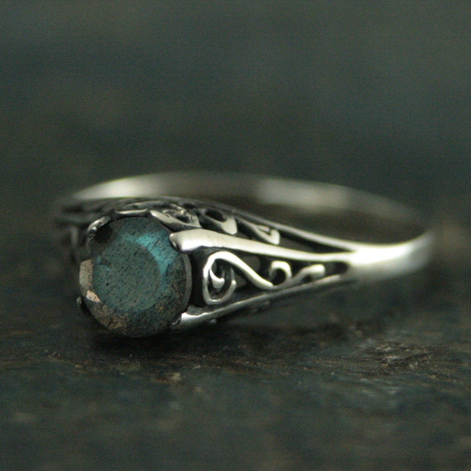 The Cinderella Ring Labradorite Ring Antique Style Ring Silver Vintage Style Filigree Engagement Ring Full Cut Labradorite Ring Promise