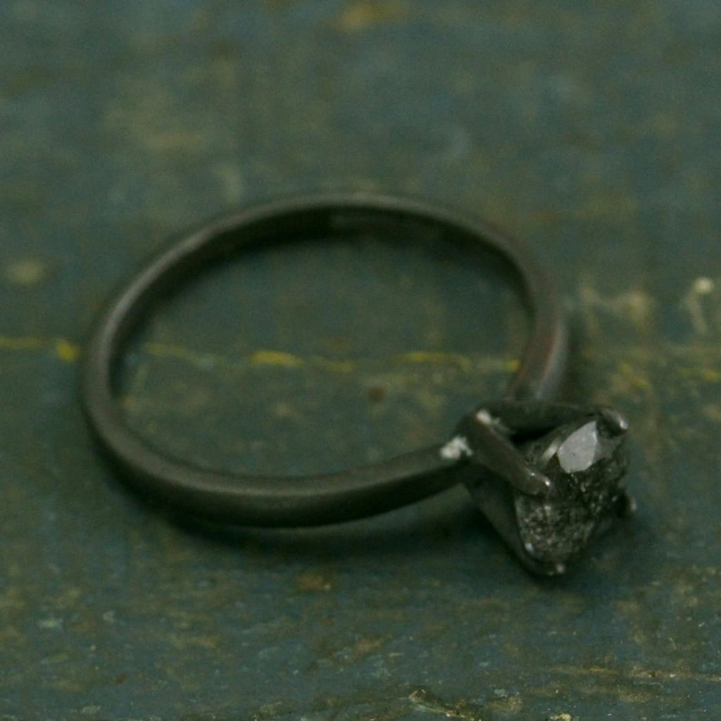 Flat Black Engagement Ring Oxidized Black Ring Rutilated Quartz Engagement Ring Black Stone Ring Dark Stone Engagement Simple Black