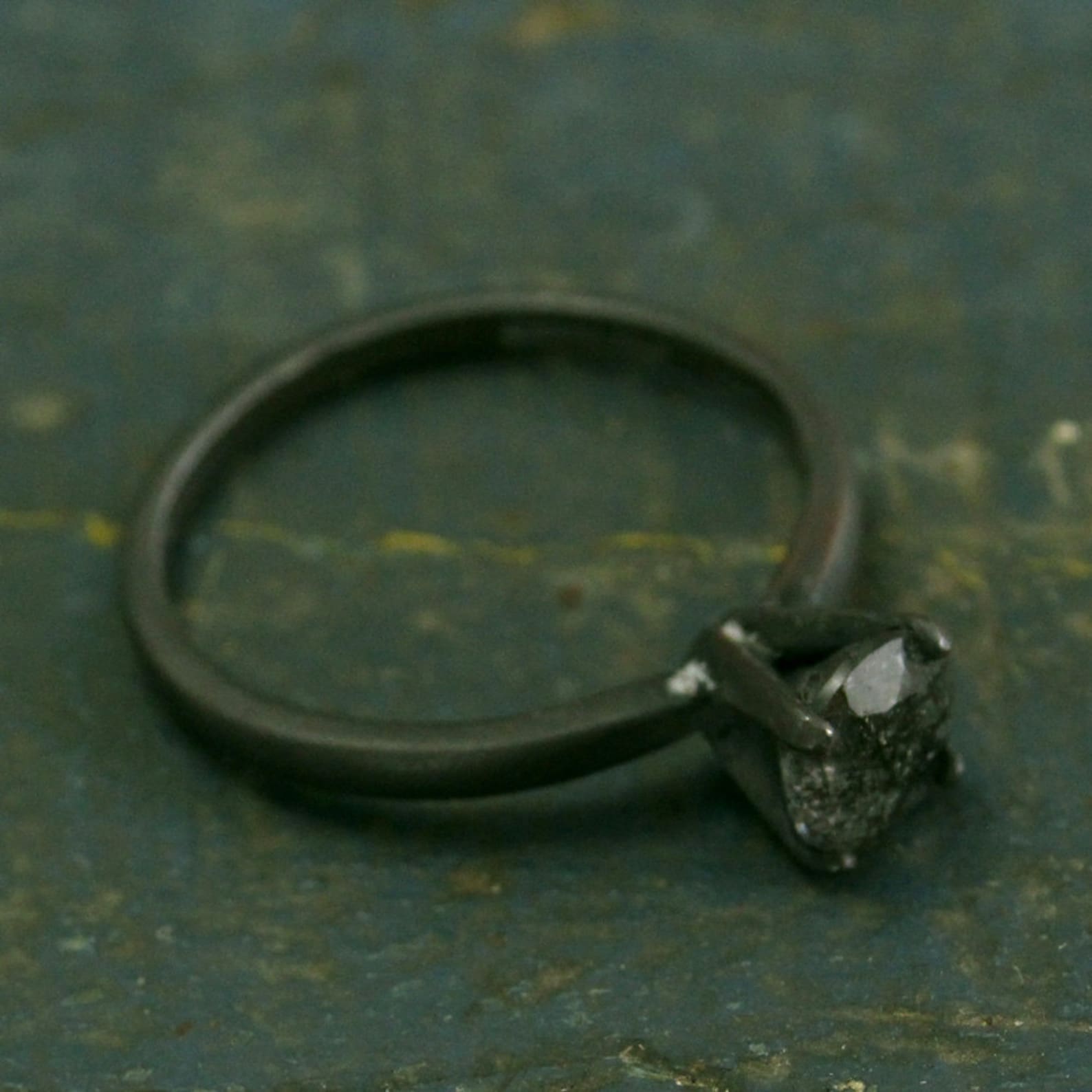 Flat Black Engagement Ring Oxidized Black Ring Rutilated Quartz Engagement Ring Black Stone Ring Dark Stone Engagement Simple Black