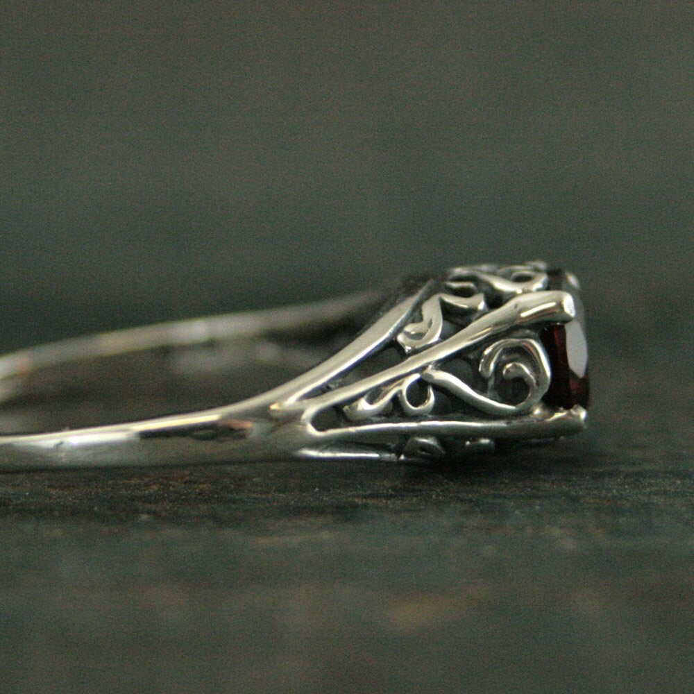 Garnet Engagement Cinderella Ring with Garnet Vintage Style Ring Red Stone Ring Garnet Ring Genuine Mozambique Garnet Antique Style Ring
