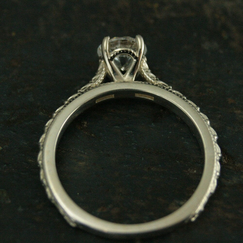 Silver Engagement Ring~Antique Style Ring~Vintage Style Ring~CZ Engagement Ring~Moissanite Engagement Ring~White Topaz~Renaissance Romance