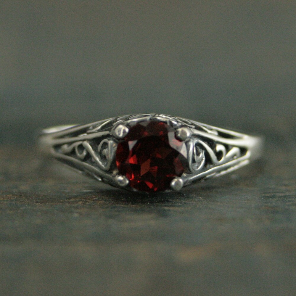Garnet Engagement Cinderella Ring with Garnet Vintage Style Ring Red Stone Ring Garnet Ring Genuine Mozambique Garnet Antique Style Ring