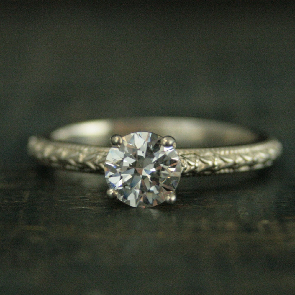 Silver Engagement Ring~Antique Style Ring~Vintage Style Ring~CZ Engagement Ring~Moissanite Engagement Ring~White Topaz~Renaissance Romance