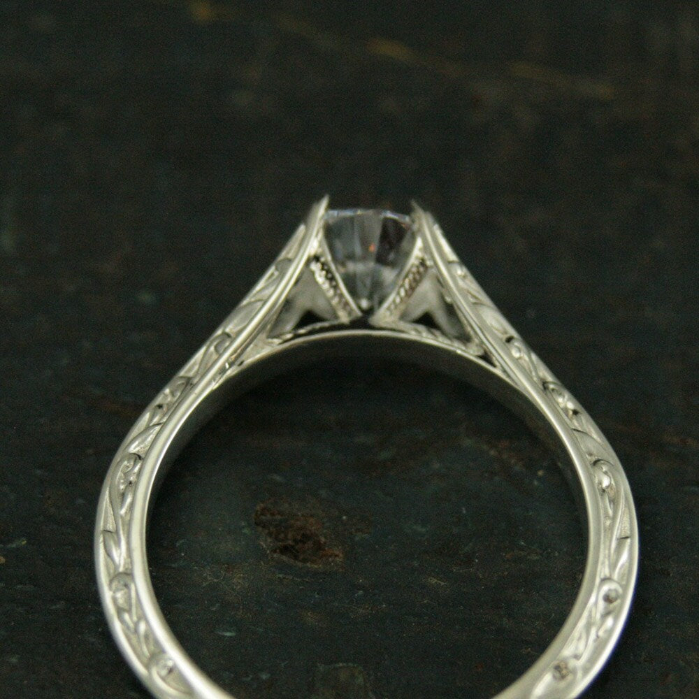 SALE Sterling Silver Engagement Ring Rapunzel Unique Engagement Ring Cathedral Setting Vine Embossed Ring White Topaz Ring CZ Promise Ring