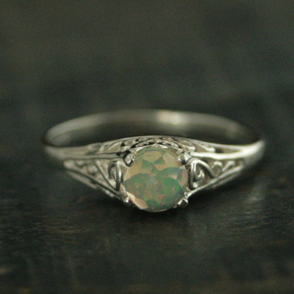 Opal Ring Welo Opal Ring Ethiopian Opal Ring Ethiopian Welo Opal Rose Cut Opal 5mm Opal Ring November Birthstone Filigree Ring Cinderella