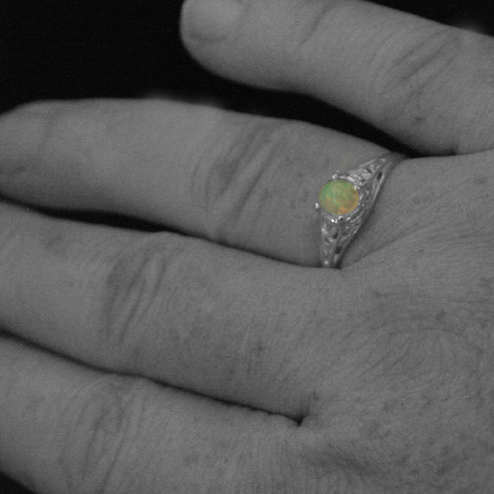 Opal Ring Welo Opal Ring Ethiopian Opal Ring Ethiopian Welo Opal Rose Cut Opal 5mm Opal Ring November Birthstone Filigree Ring Cinderella