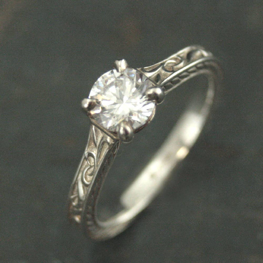 Art Nouveau Engagement Ring Elegant Ring Flourish Cathedral Solitaire Vintage Style Engagement Ring Antique Style Engagement Ring Patterned