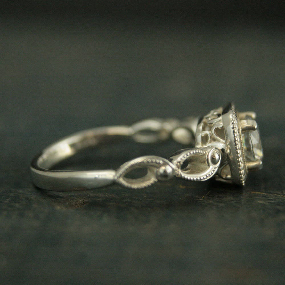 SALE Art Deco Engagement Ring~Tiana~Halo Style Ring~Vintage Style Engagement Ring~Antique Style Engagement Ring~Silver Engagement Ring