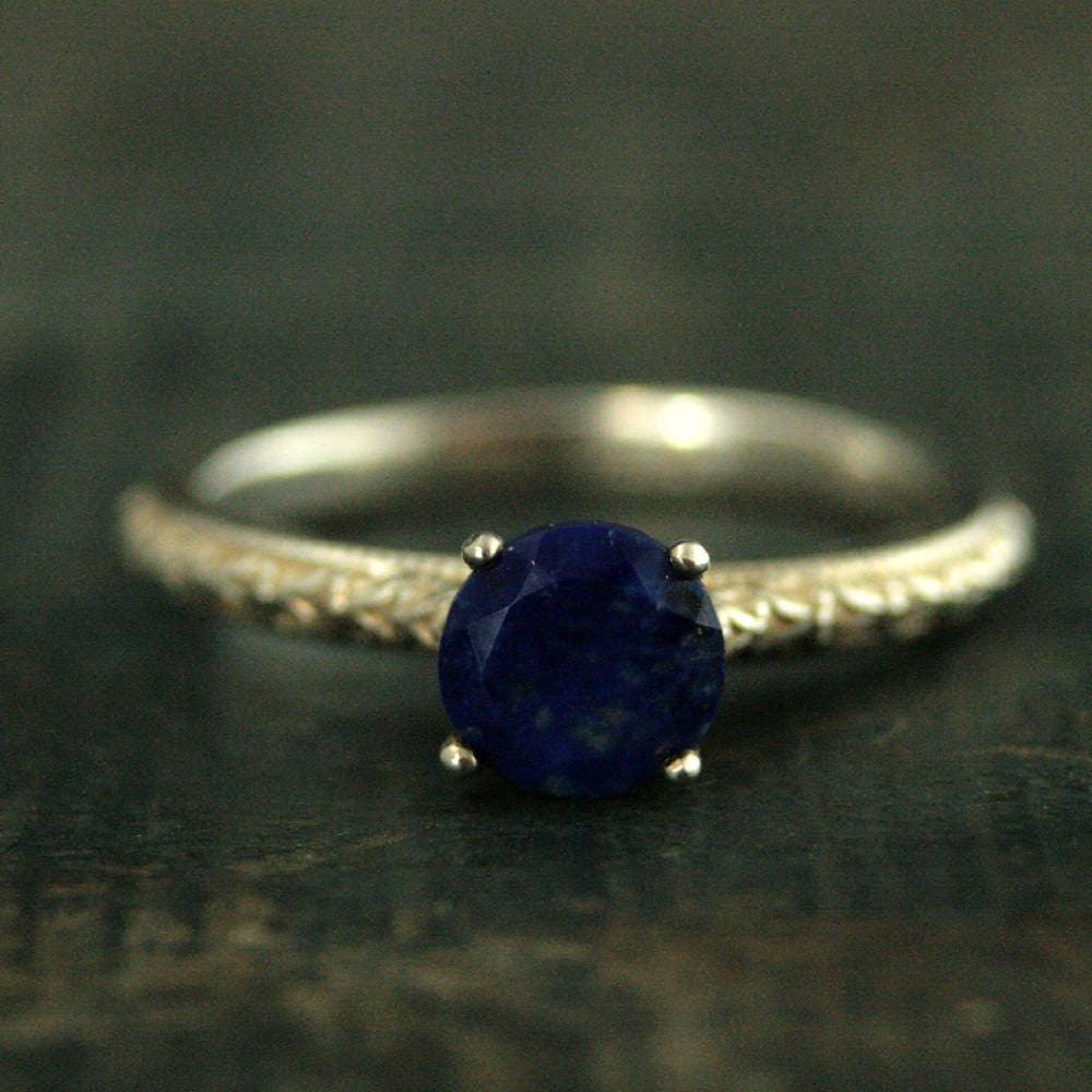Lapis Lazuli Ring Full Cut Lapis Ring Blue Engagement Ring Antique Style Ring Sterling Silver Alternative Engagement Ring Blue Jeans