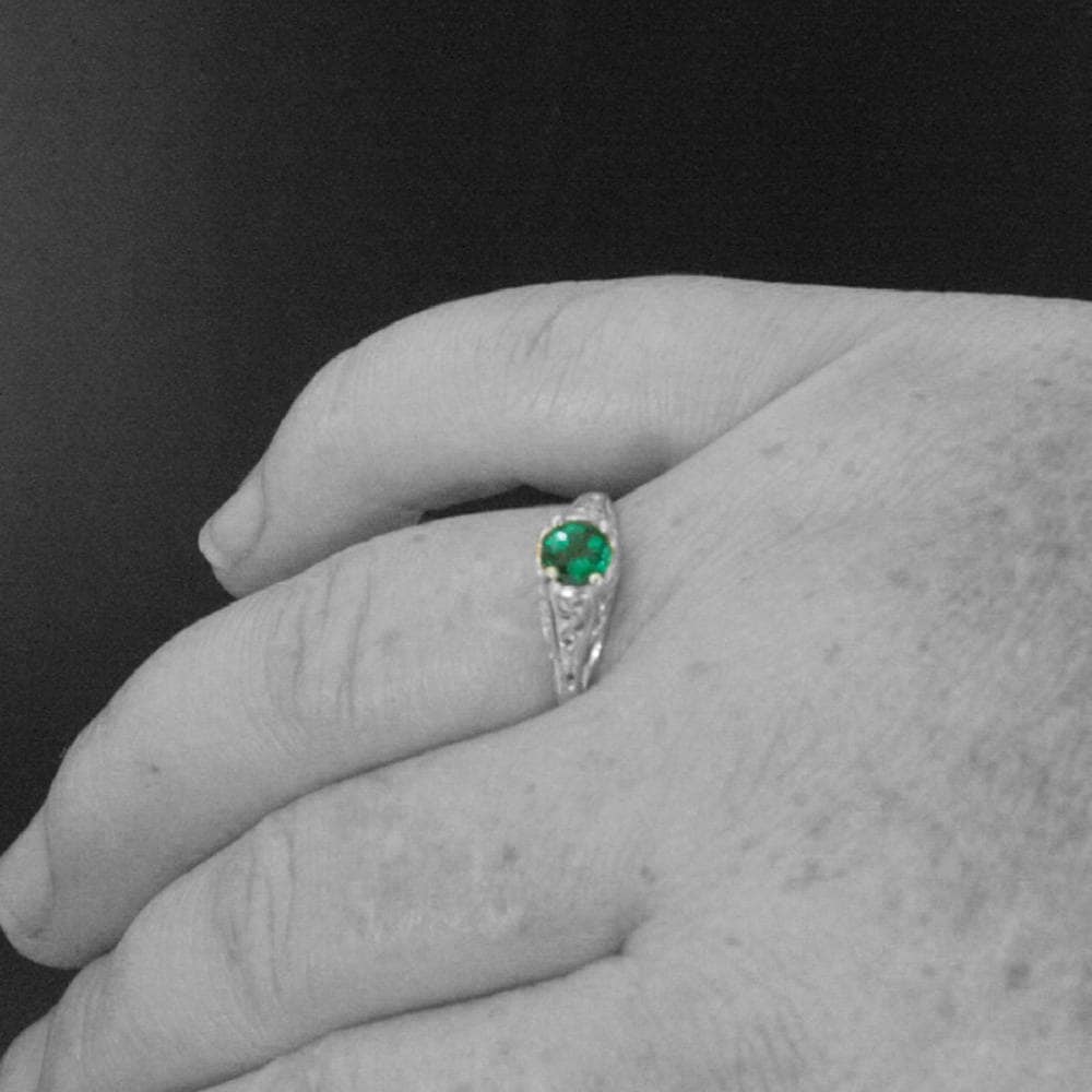 Emerald Ring Cinderella Lab Grown Emerald May Birthstone Ring Silver Engagement Ring Promise Ring Filigree Emerald Ring Vintage Style Ring