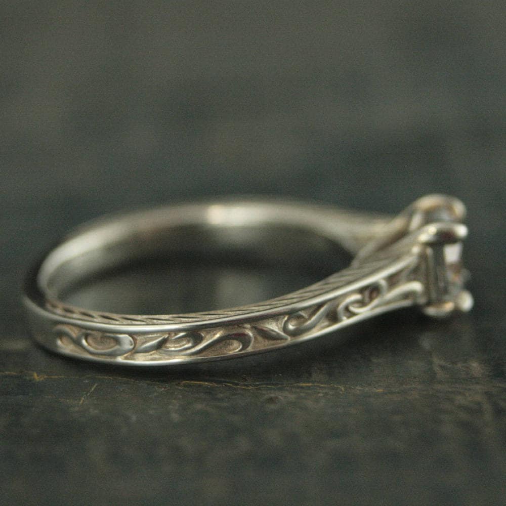 Art Nouveau Engagement Ring Elegant Ring Flourish Cathedral Solitaire Vintage Style Engagement Ring Antique Style Engagement Ring Patterned