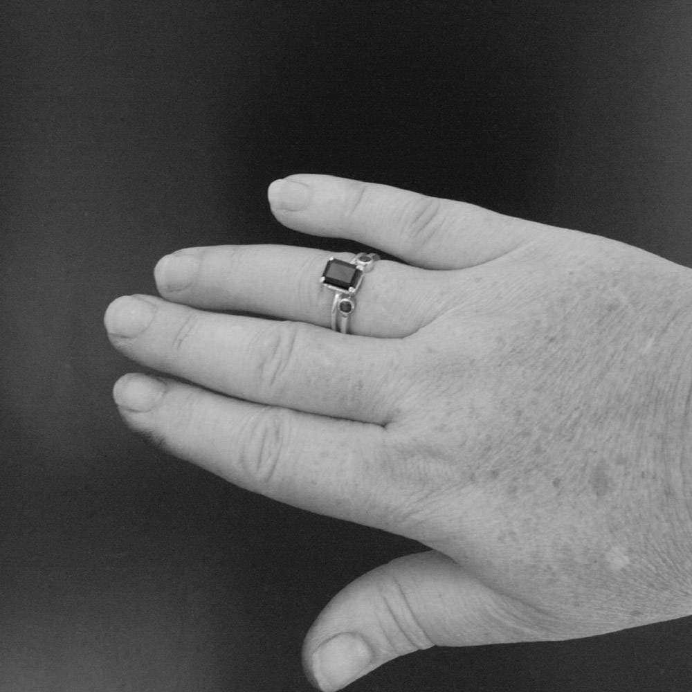 Black Onyx Ring Emerald Cut Ring Alternative Engagement Ring Silver Solitaire Ring Unique Engagement Ring Black Stone Ring Faceted Onyx Ring