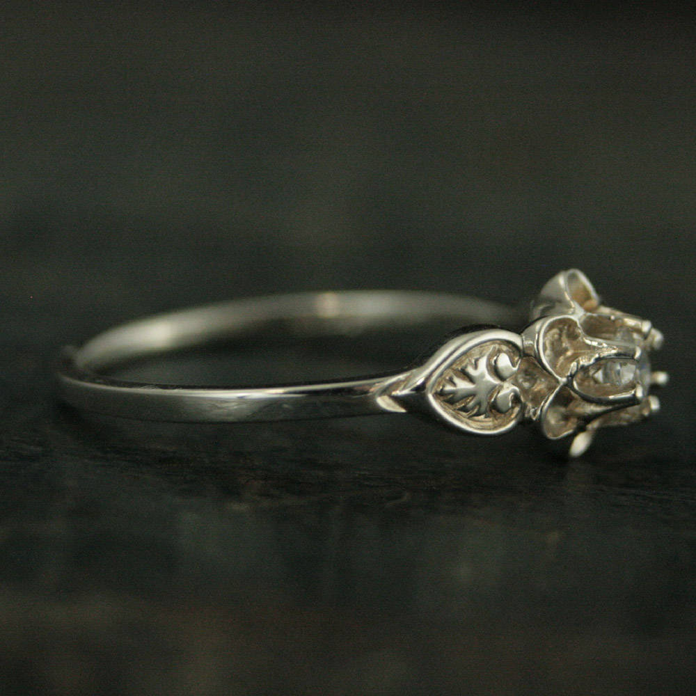 Silver Promise Ring Julie Sweet Sixteen Ring Vintage Style Ring Antique Style Ring Flower Ring Solitaire Birthstone Ring Gift for Her