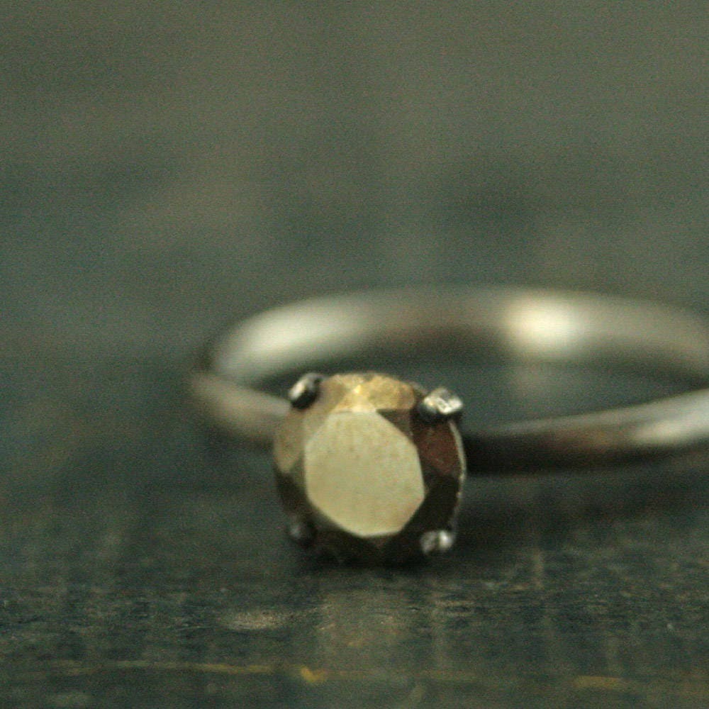 Pyrite Ring Alternative Engagement Ring Mixed Metals Sterling Silver and Pyrite Engagement Ring Gold Stone Ring Pyrite Solitaire Unique