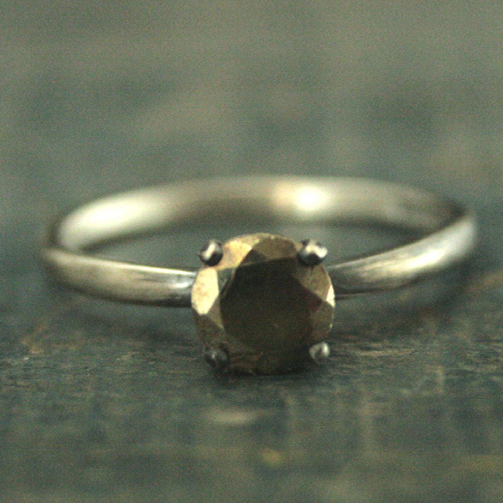 Pyrite Ring Alternative Engagement Ring Mixed Metals Sterling Silver and Pyrite Engagement Ring Gold Stone Ring Pyrite Solitaire Unique