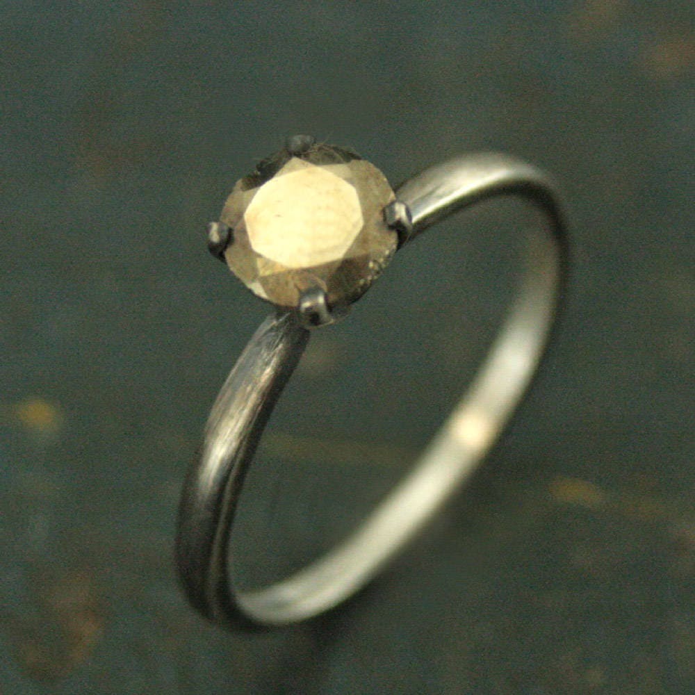Pyrite Ring Alternative Engagement Ring Mixed Metals Sterling Silver and Pyrite Engagement Ring Gold Stone Ring Pyrite Solitaire Unique