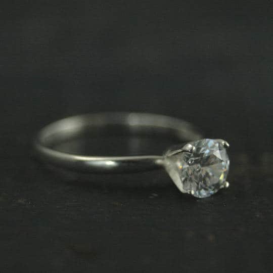 Solitaire Engagement Ring Silver Traditional Engagement Ring Moissanite White Topaz Sapphire Cubic Zirconia Lab Grown Diamond Ring