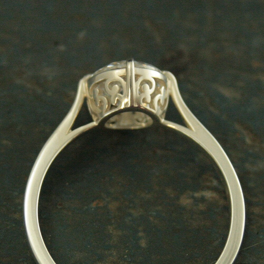 Elegant Cubic Zirconia Filigree Engagement Ring Sterling Silver Engagement Ring NSEW Prong Setting Antique Style Engagement Ring